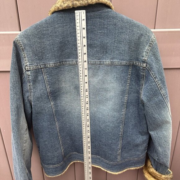 Vintage Marvin Richards Blue Denim Jean Jacket Faux Fur Lined Sz Medium 90s Y2K - Picture 11 of 14